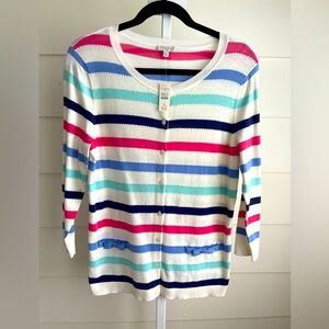 Ladies Talbots Size Medium NWTs Lightweight Casual Sweater. Button Up. Colorful.